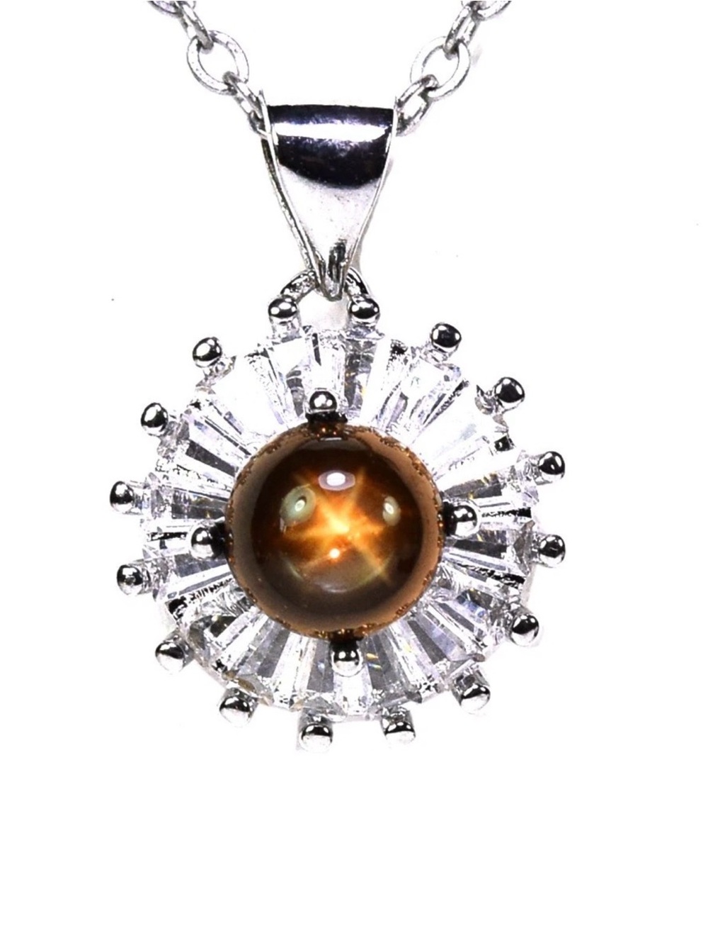 Set!!  Stunning Natural Black Star Sapphire Pendant Necklace & Earrings 925 SS - Picture 2 of 13